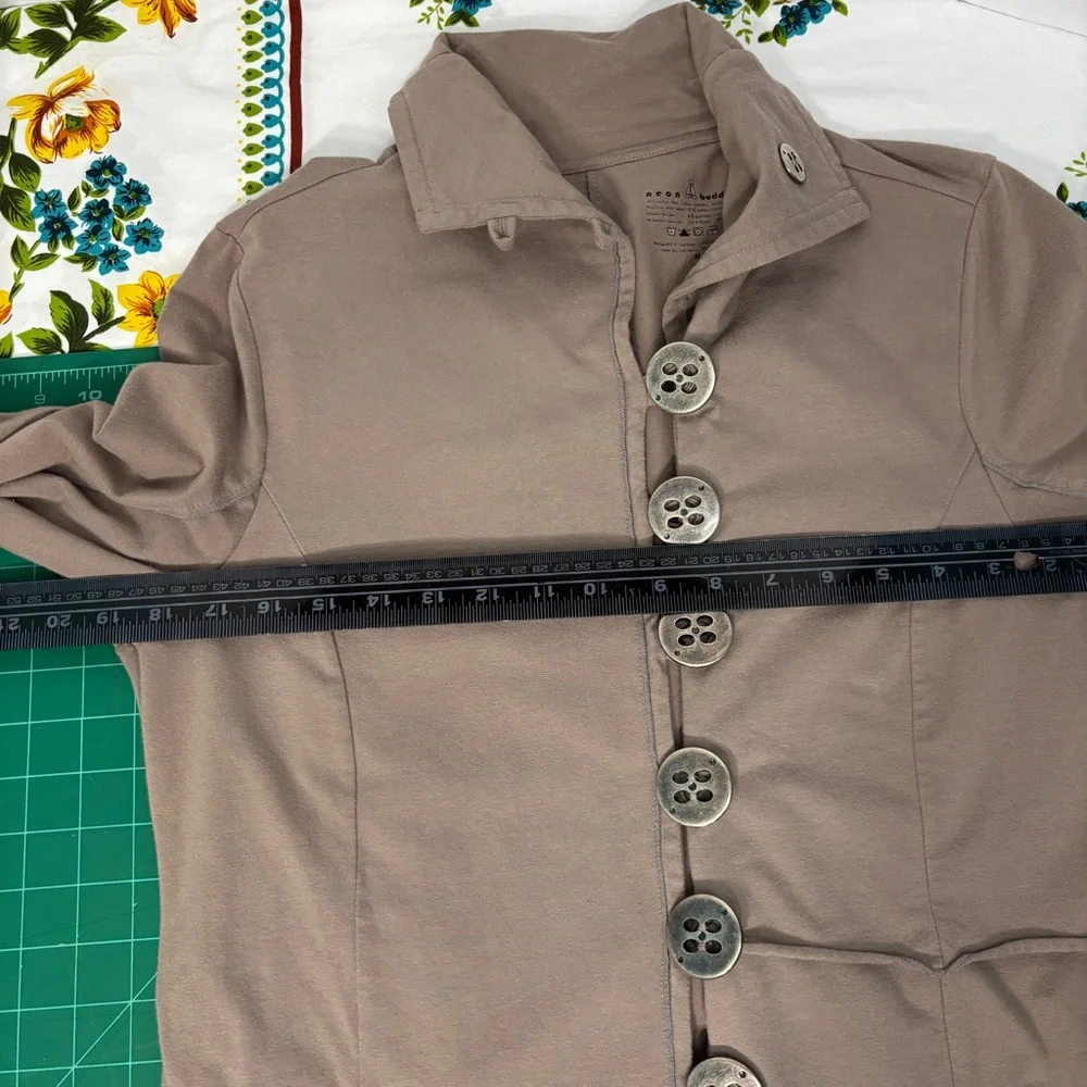 neon buddha Whimsigoth Button-Front Long Lightweight Trench Coat Cotton Tunic - Picture 7 of 9